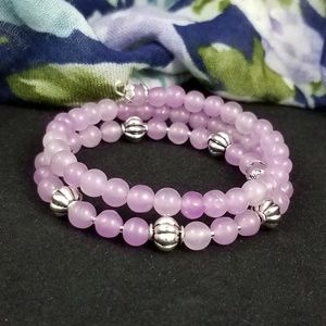 🦋 Elegant Silver & Pink Agate Bracelet